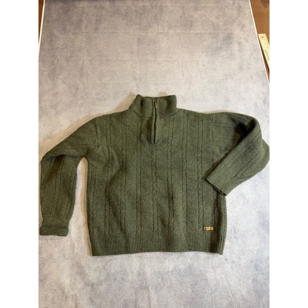 Beretta Kids Green 100% Wool Quarter Zip Pullover Sweater Size Large Ribbed Knit